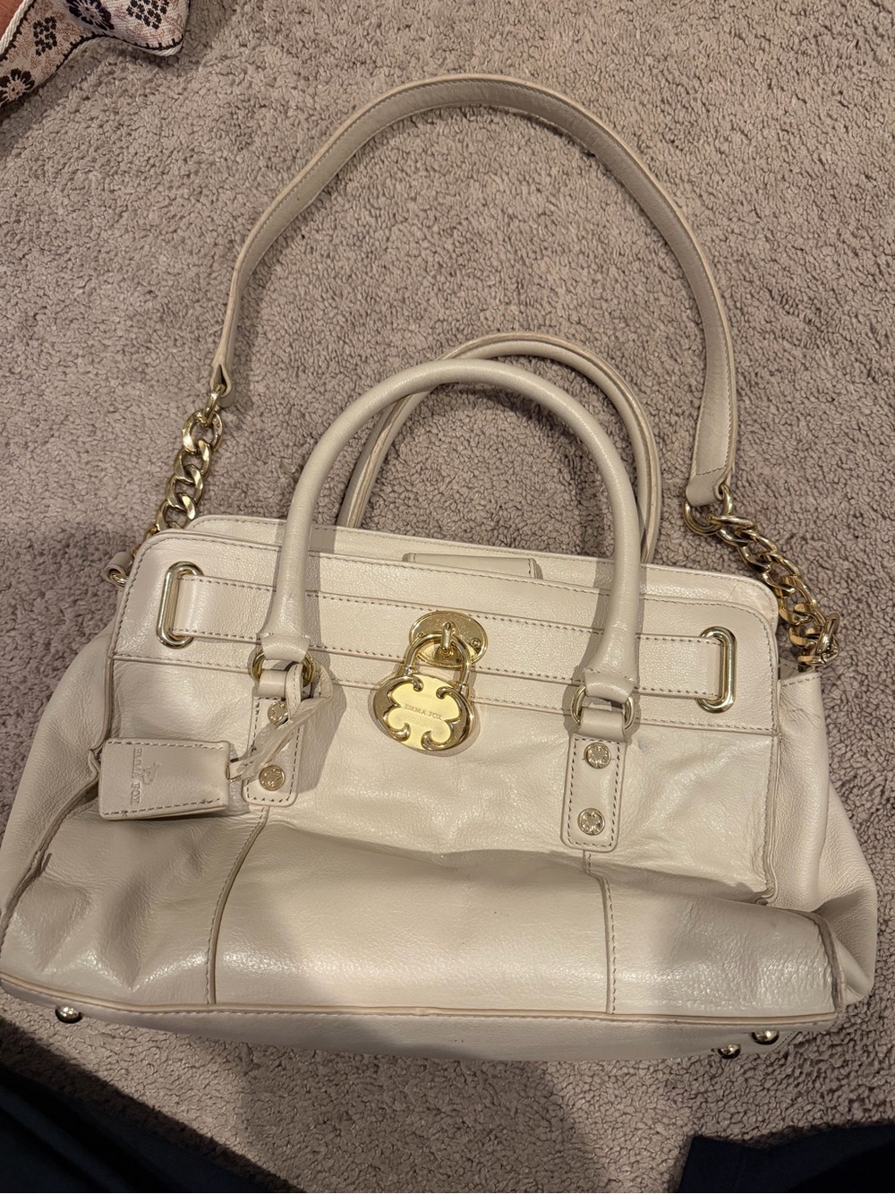 Cream Shoulder Purse with Gold-Tone Hardware
